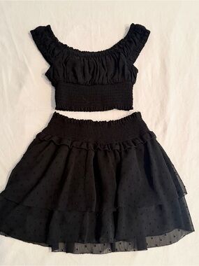 Katie J NYC Black Smocked Tiered Skirt